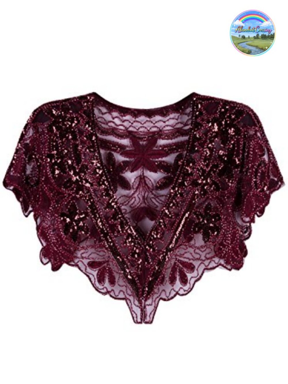 1920s Sequin Beaded Art Deco Shawl Wrap Fringed Evening Cape